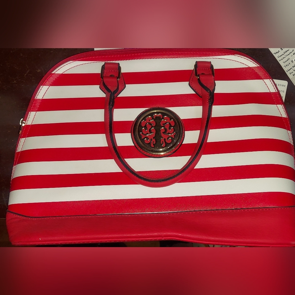 Red and White Striped Women’s Tote with Tonal Handles
